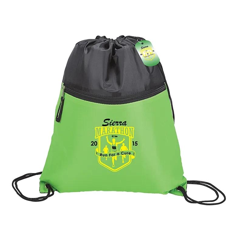 Drawstring Bag 210D with Front Zip Pocket - 12.5 x 15.5 in - product view 4