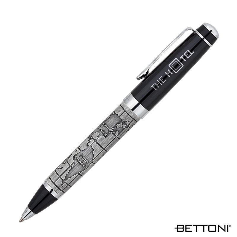Ballpoint Pen Etched World Map Chrome Plated - 5.5 in