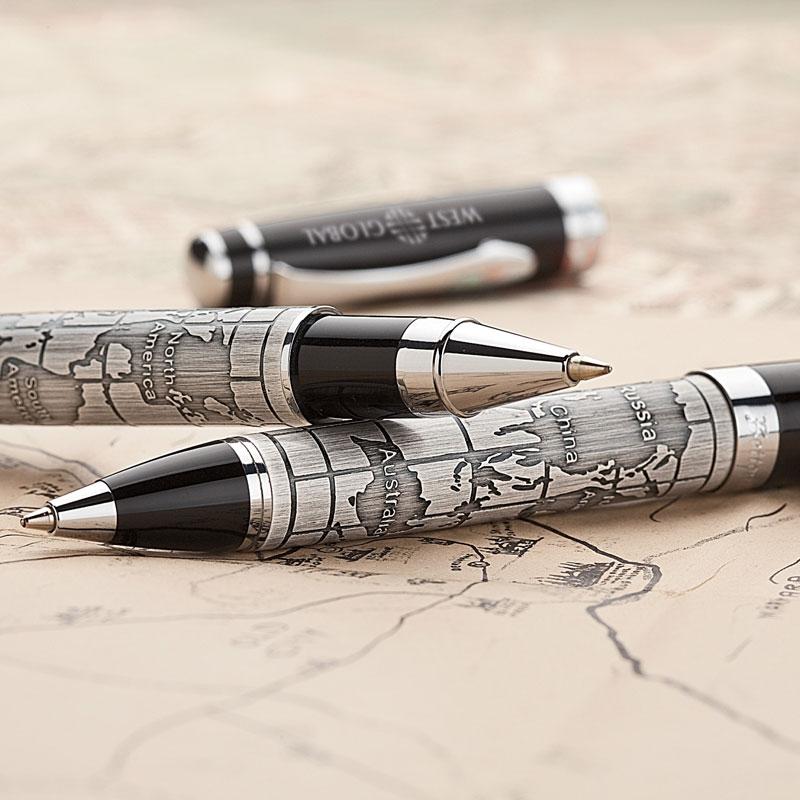 Ballpoint Pen Etched World Map Chrome Plated - 5.5 in - product view 4