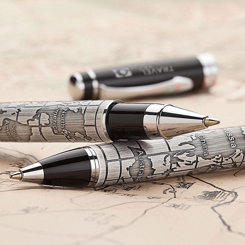 Ballpoint Pen Etched World Map Chrome Plated - 5.5 in - product view 6