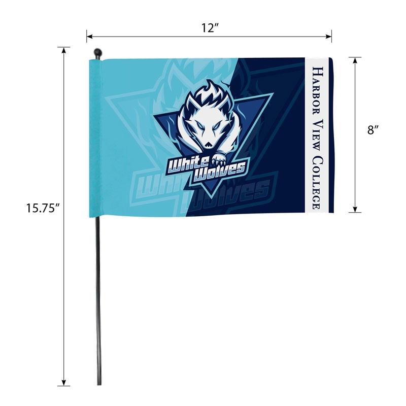 Hand Flag Single-Sided with Plastic Pole - 12 x 8 in