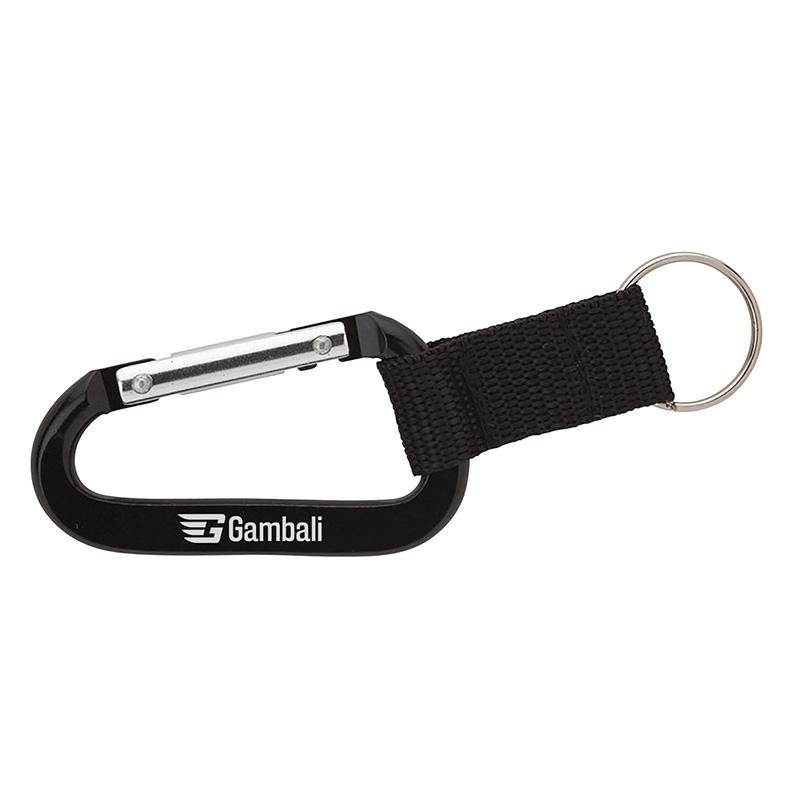Aluminum Carabiner Keyring with Web Strap - 5 in