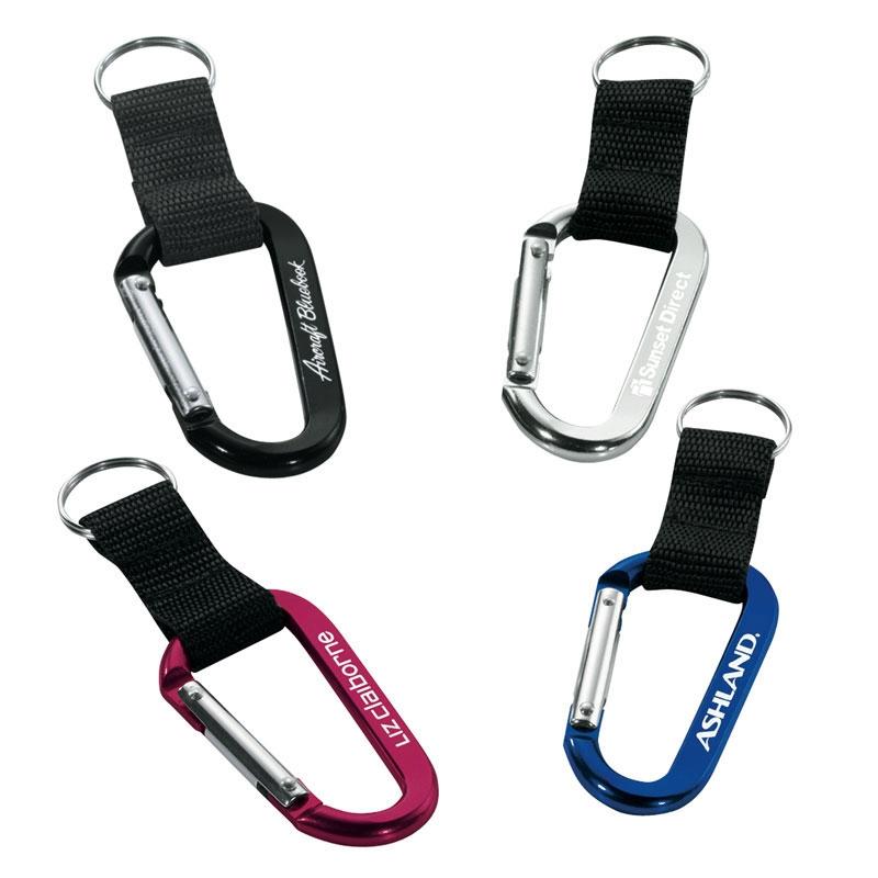 Aluminum Carabiner Keyring with Web Strap - 5 in - product view 2