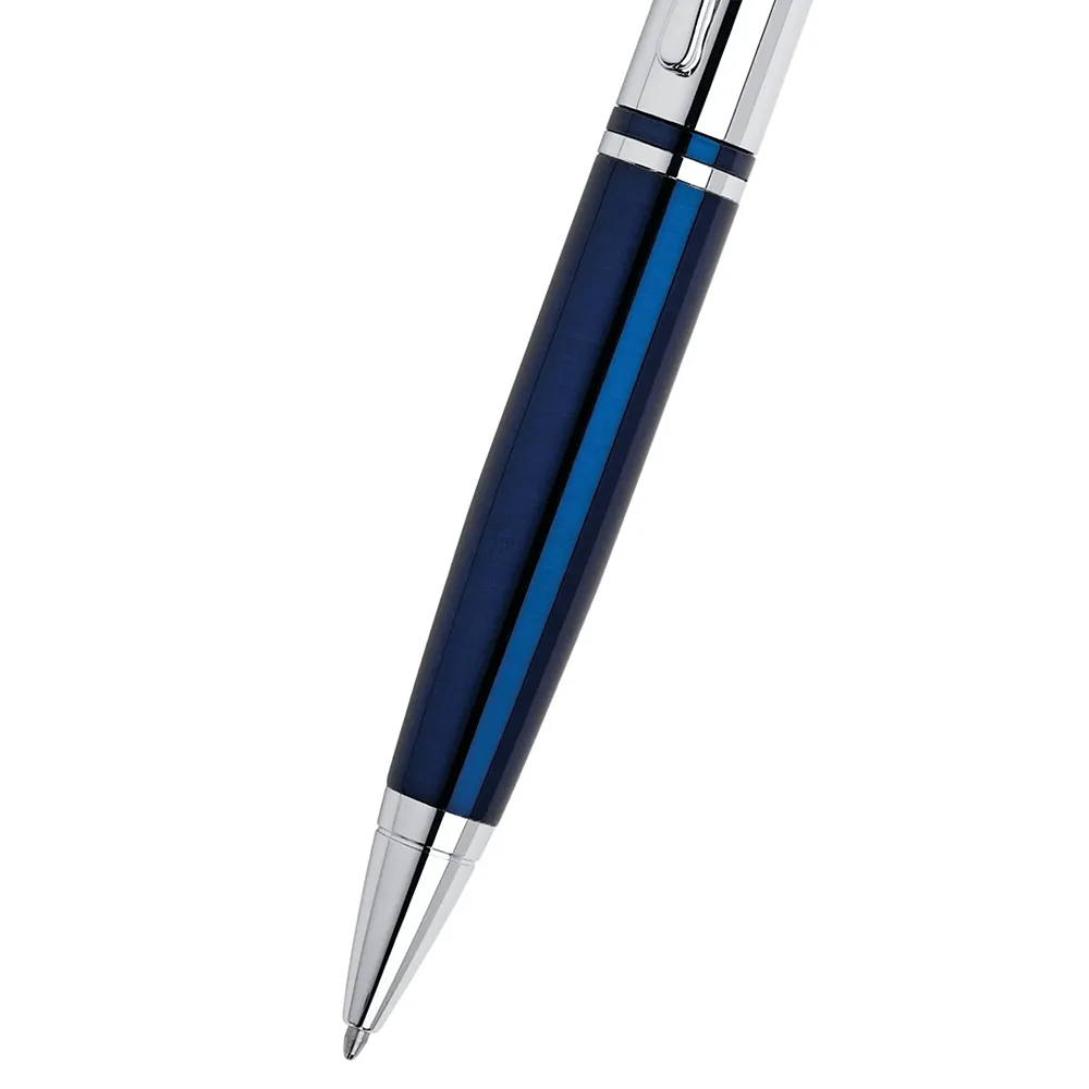 Ballpoint Pen Chrome Blue Lacquer Art Deco - 5.25 in - product view 3