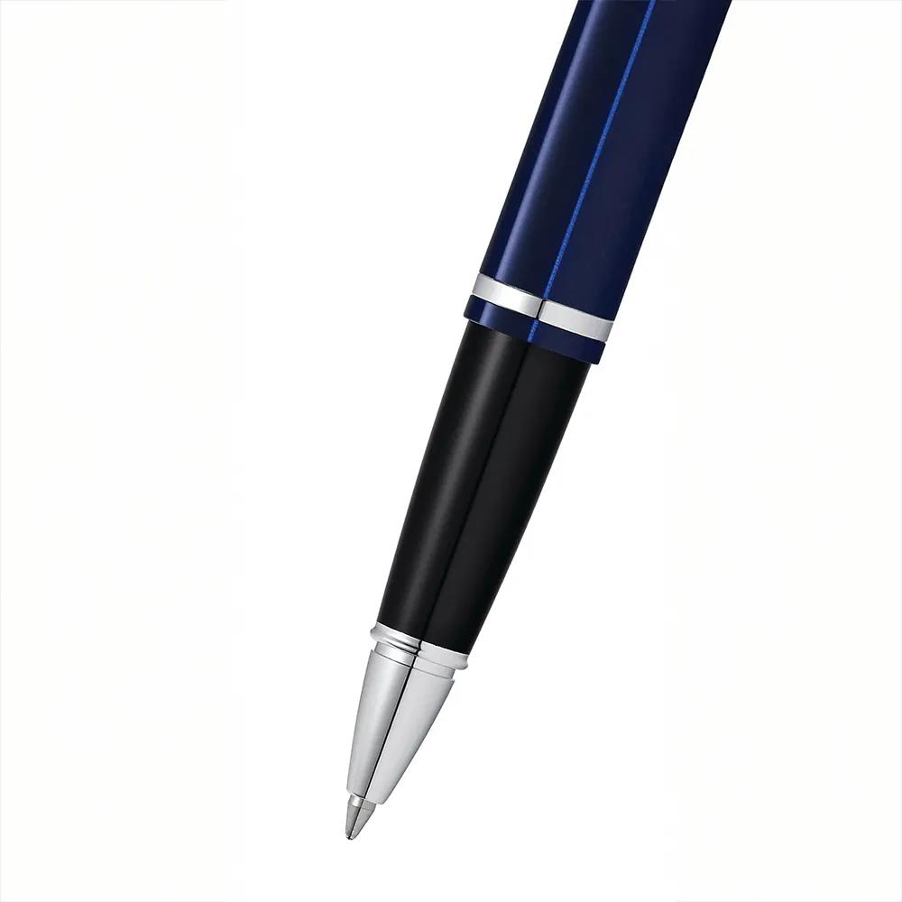 Rollerball Pen Chrome Blue Lacquer Art Deco - 5.75 in - product view 3