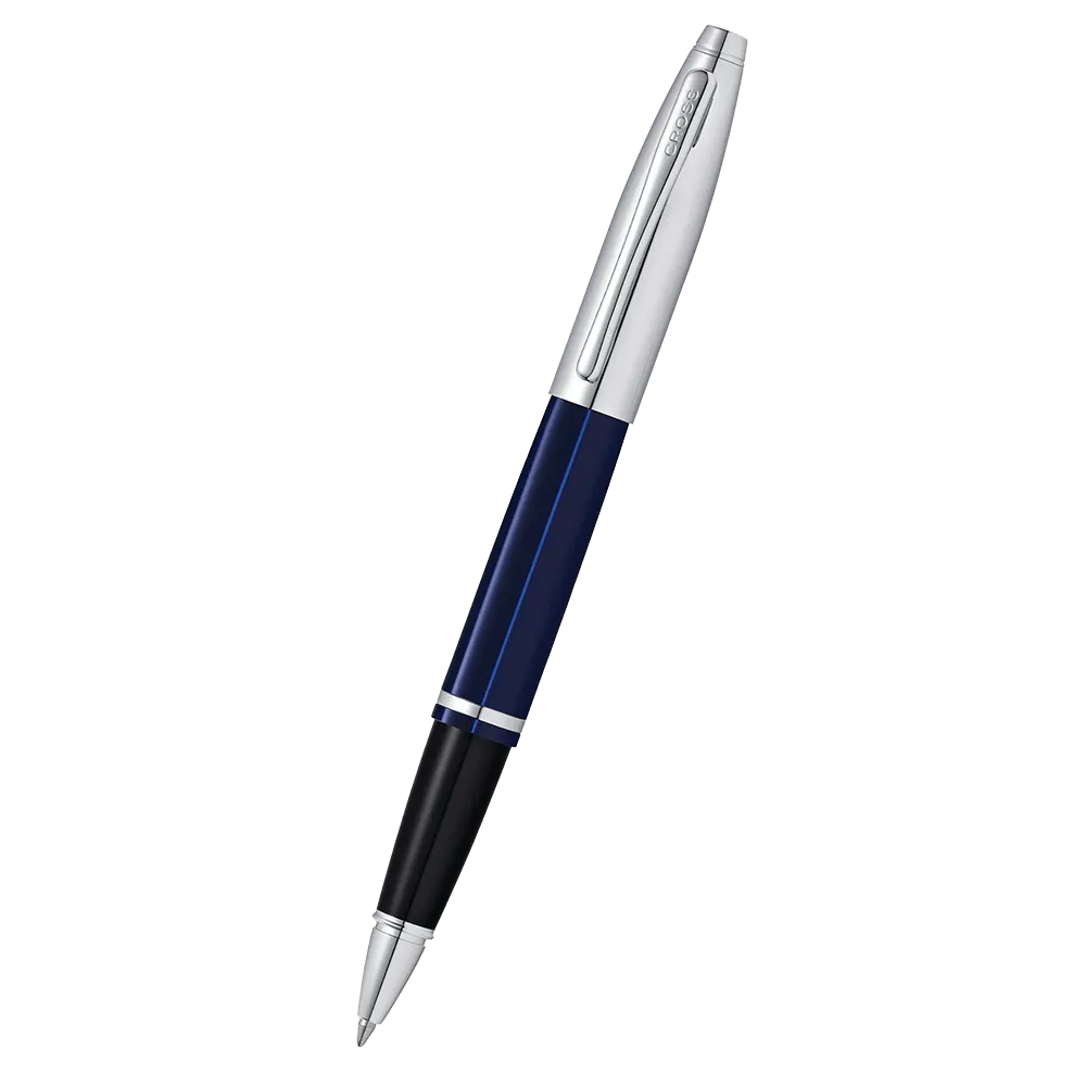 Rollerball Pen Chrome Blue Lacquer Art Deco - 5.75 in - product view 4