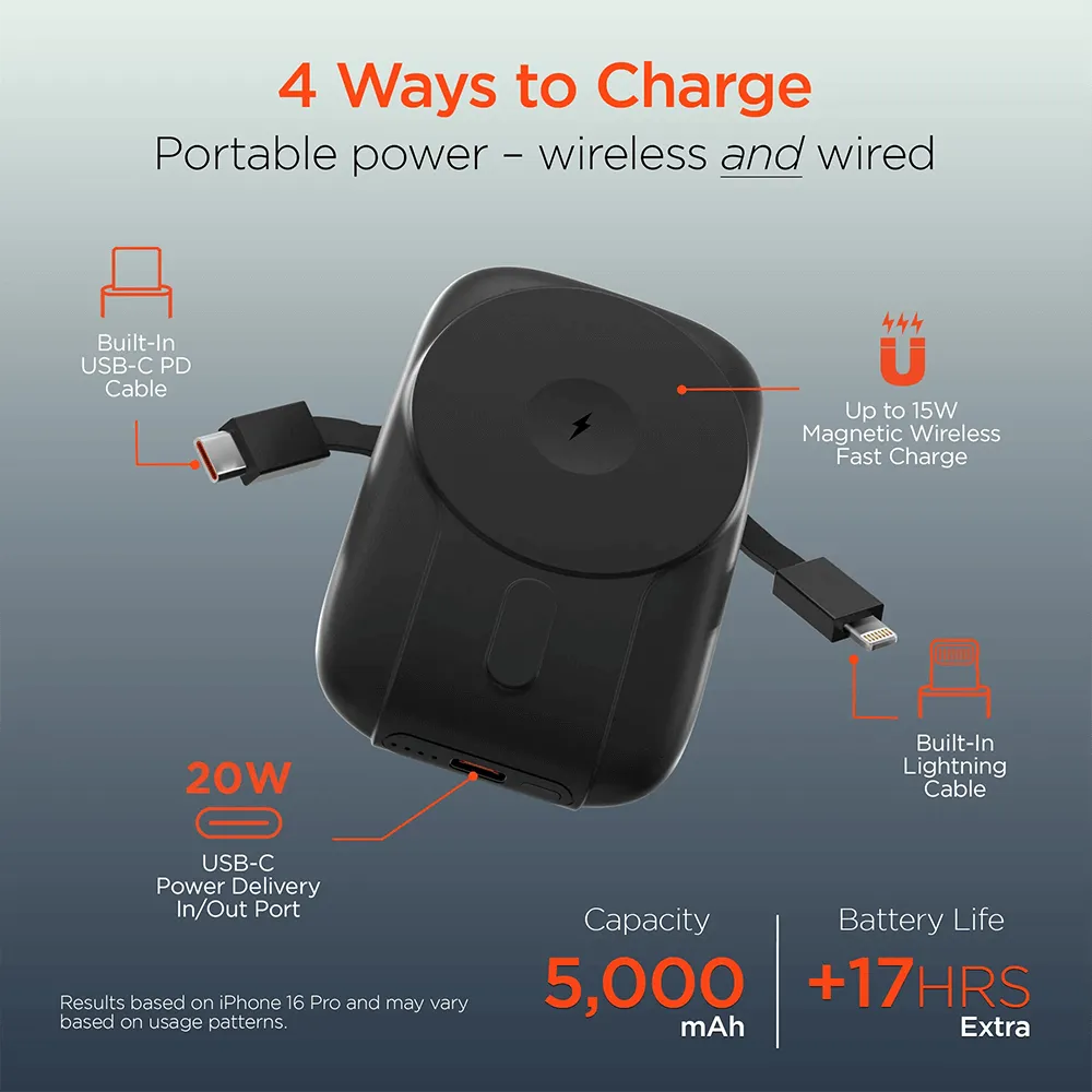 Magnetic Wireless Power Bank with Built-In Cables - 5000mAh - product view 4