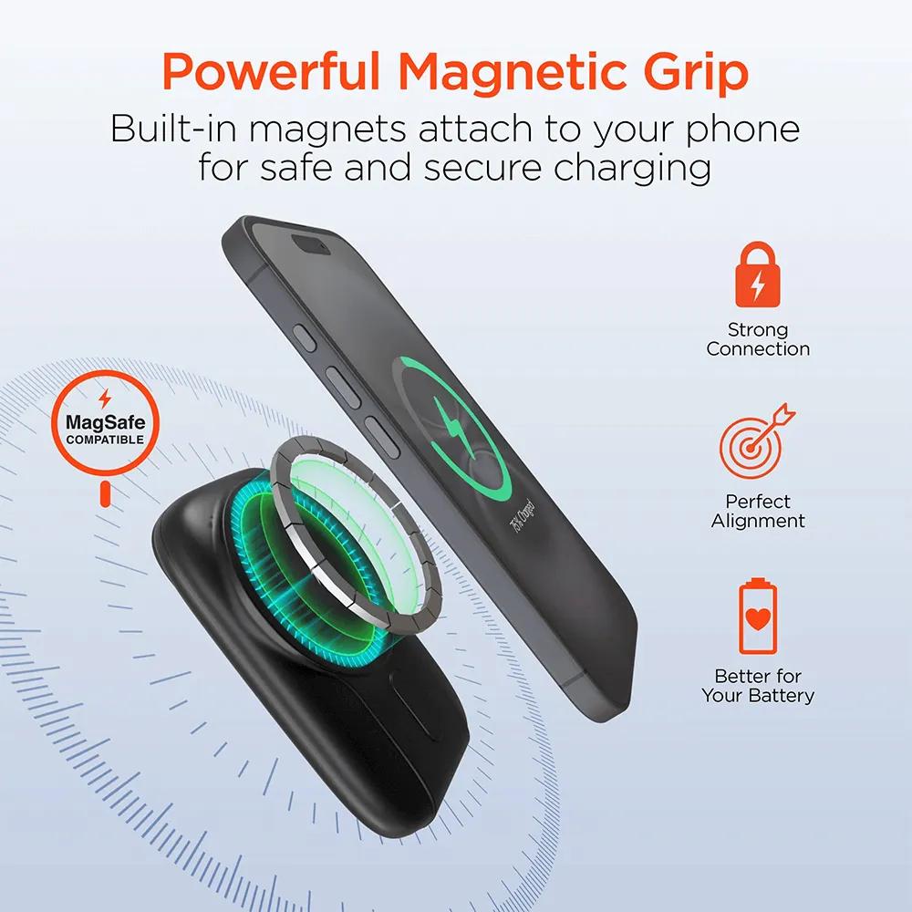 Magnetic Wireless Power Bank with Built-In Cables - 5000mAh - product view 6