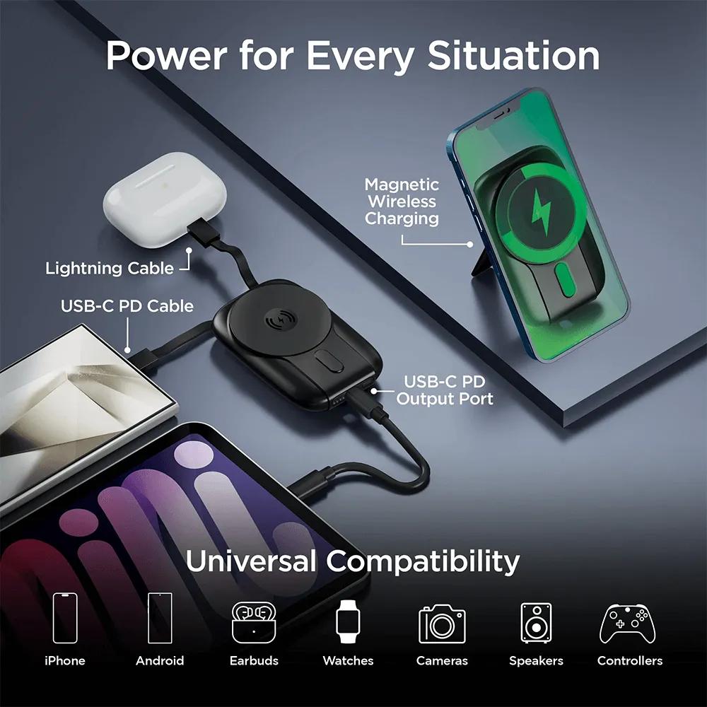 Magnetic Wireless Power Bank with Built-In Cables - 5000mAh - product view 9