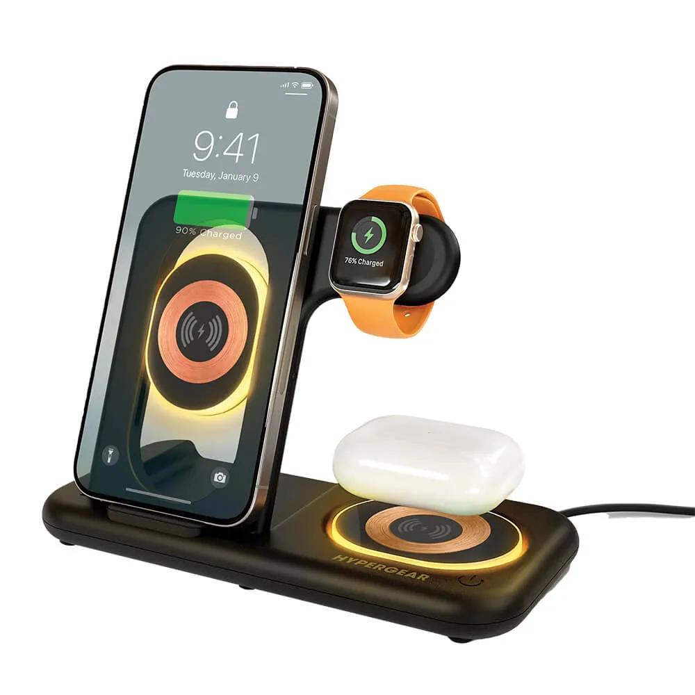 Foldable Wireless Charging Stand 4-in-1 with LED - 15W