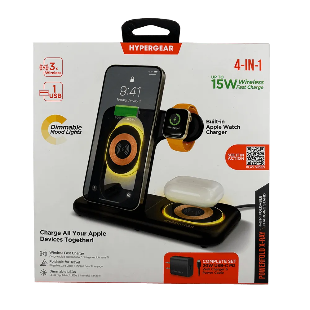 Foldable Wireless Charging Stand 4-in-1 with LED - 15W - product view 3