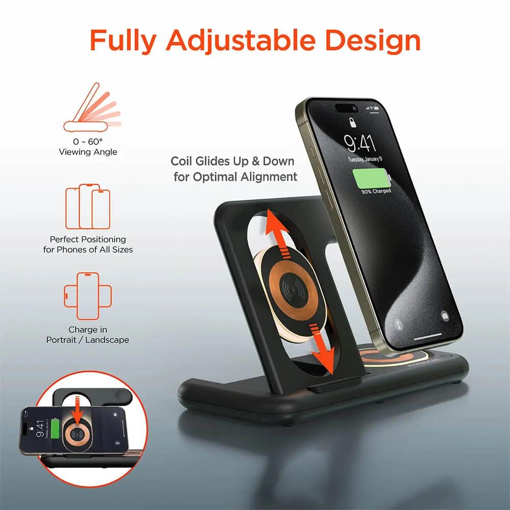 Foldable Wireless Charging Stand 4-in-1 with LED - 15W - product view 4
