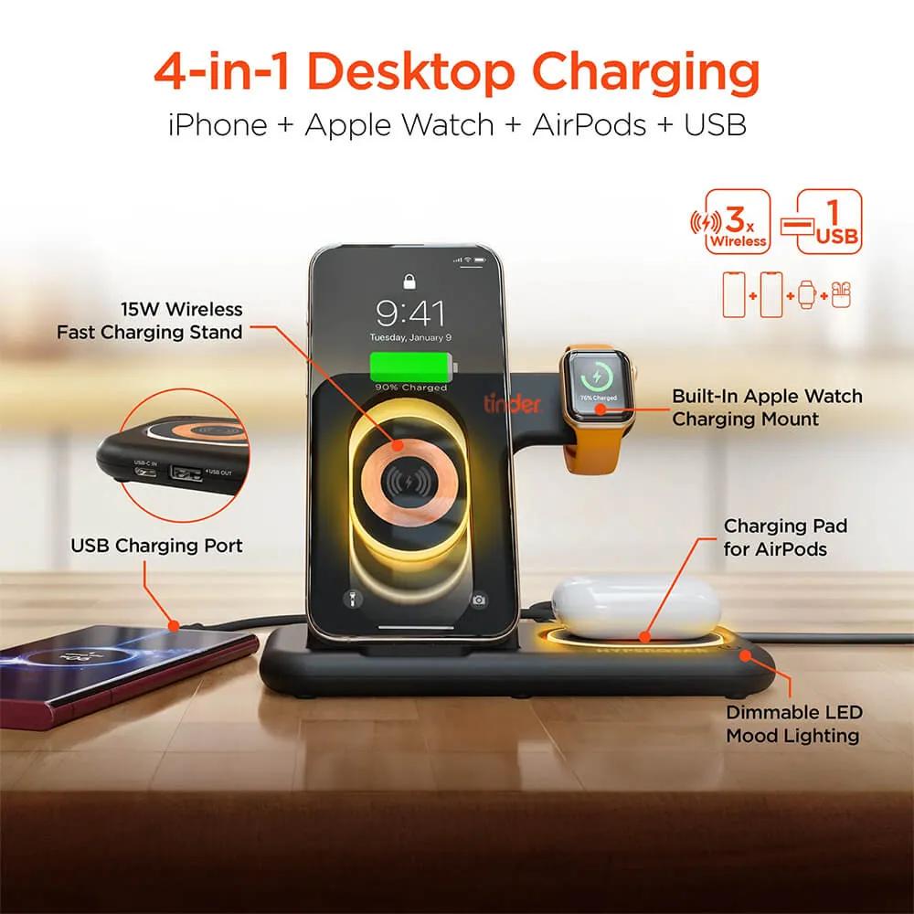 Foldable Wireless Charging Stand 4-in-1 with LED - 15W - product view 11