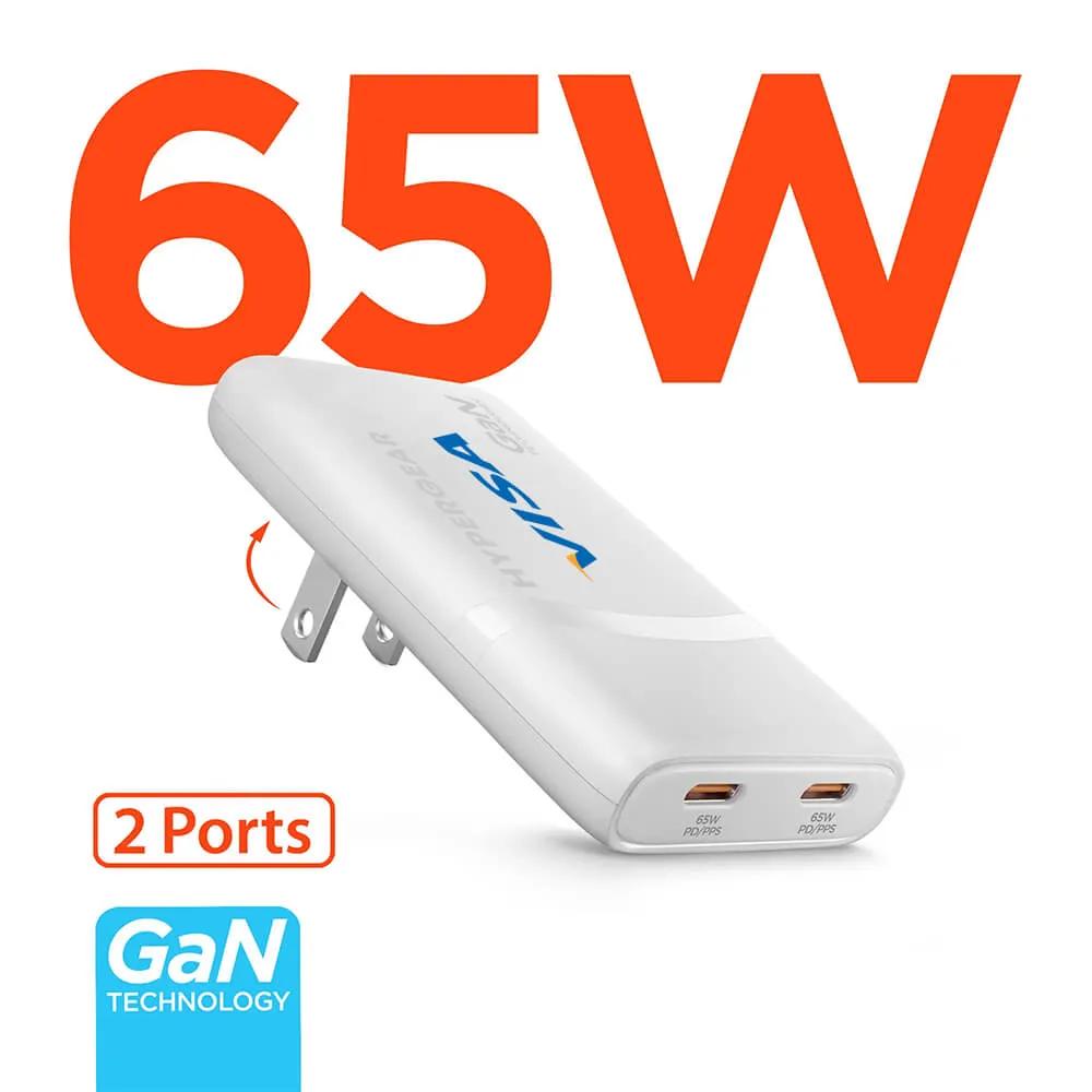 Laptop Charger 65W Dual USB-C Ultra-Slim GaN - 3.4 x 1.8 in