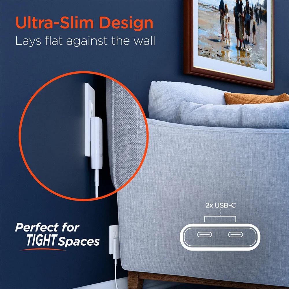 Laptop Charger 65W Dual USB-C Ultra-Slim GaN - 3.4 x 1.8 in - product view 3