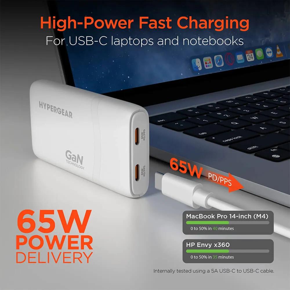 Laptop Charger 65W Dual USB-C Ultra-Slim GaN - 3.4 x 1.8 in - product view 4