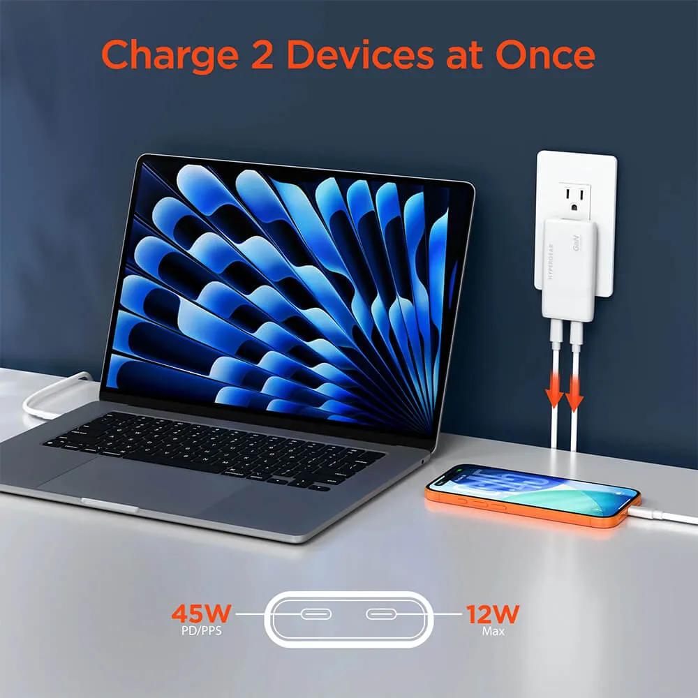 Laptop Charger 65W Dual USB-C Ultra-Slim GaN - 3.4 x 1.8 in - product view 5