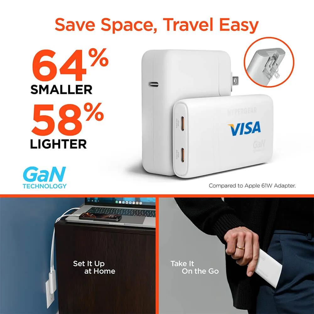 Laptop Charger 65W Dual USB-C Ultra-Slim GaN - 3.4 x 1.8 in - product view 6