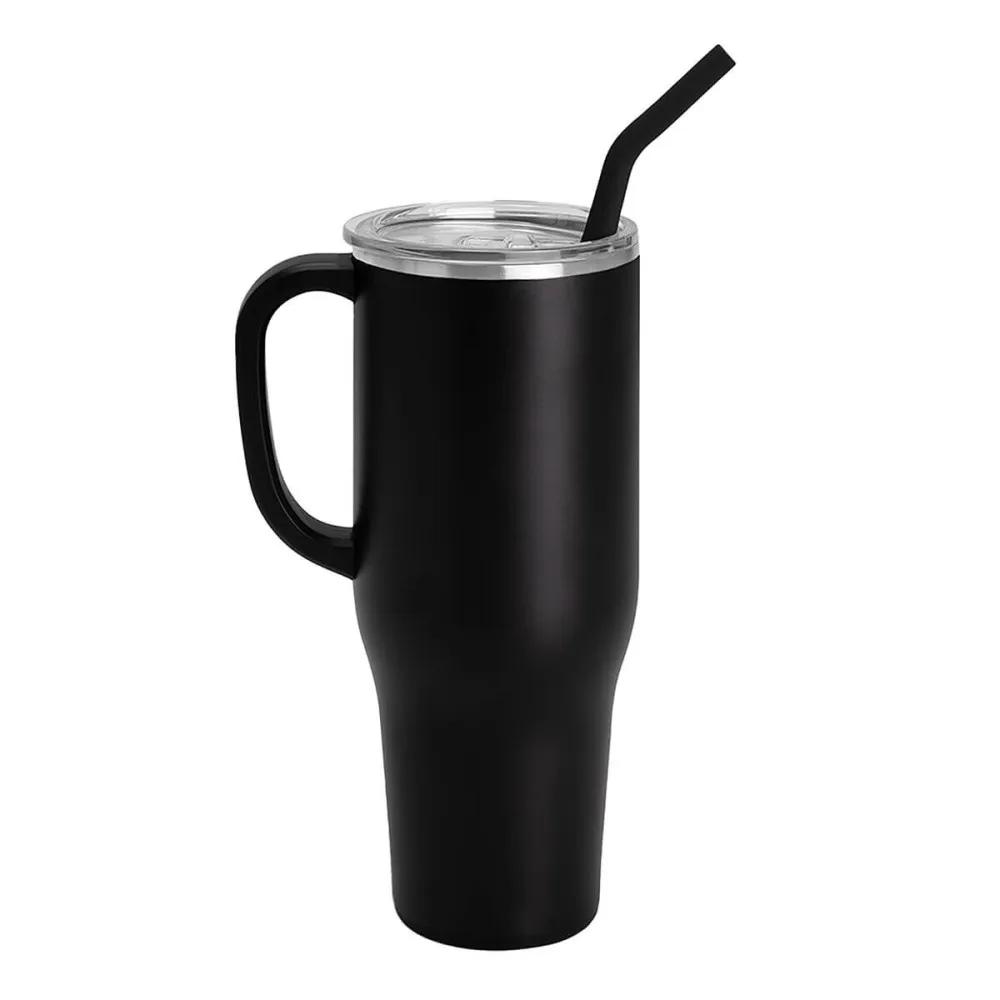 Insulated Tumbler with Handle and Straw - 40 oz