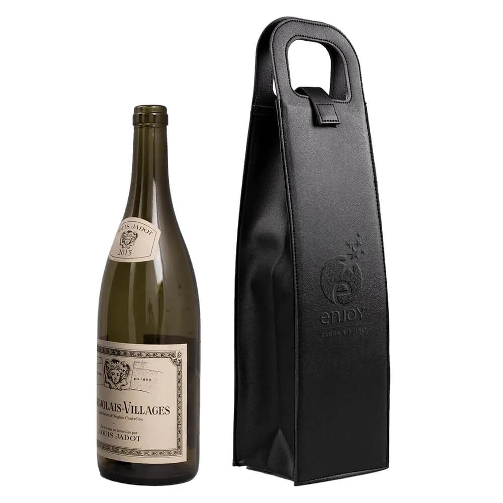 Wine Bottle Tote Vegan Leather Velcro Strap - product view 2