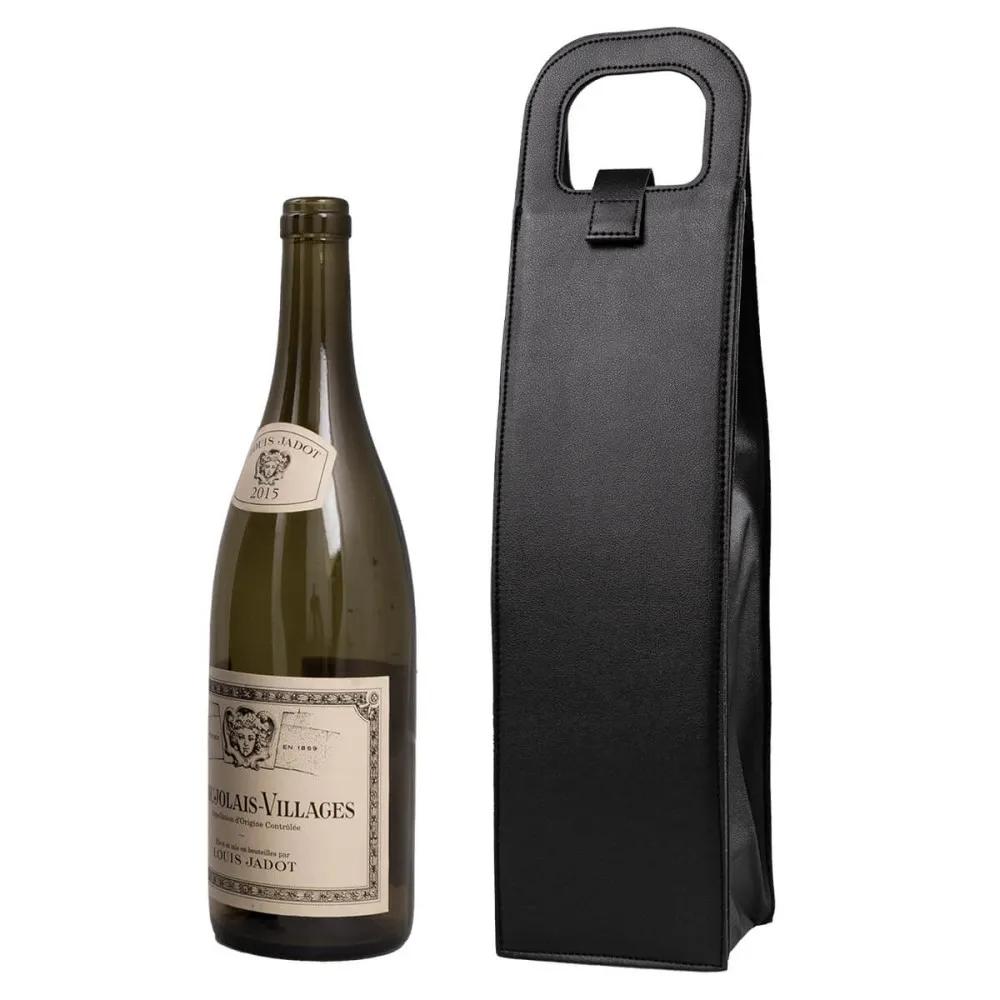 Wine Bottle Tote Vegan Leather Velcro Strap - product view 4