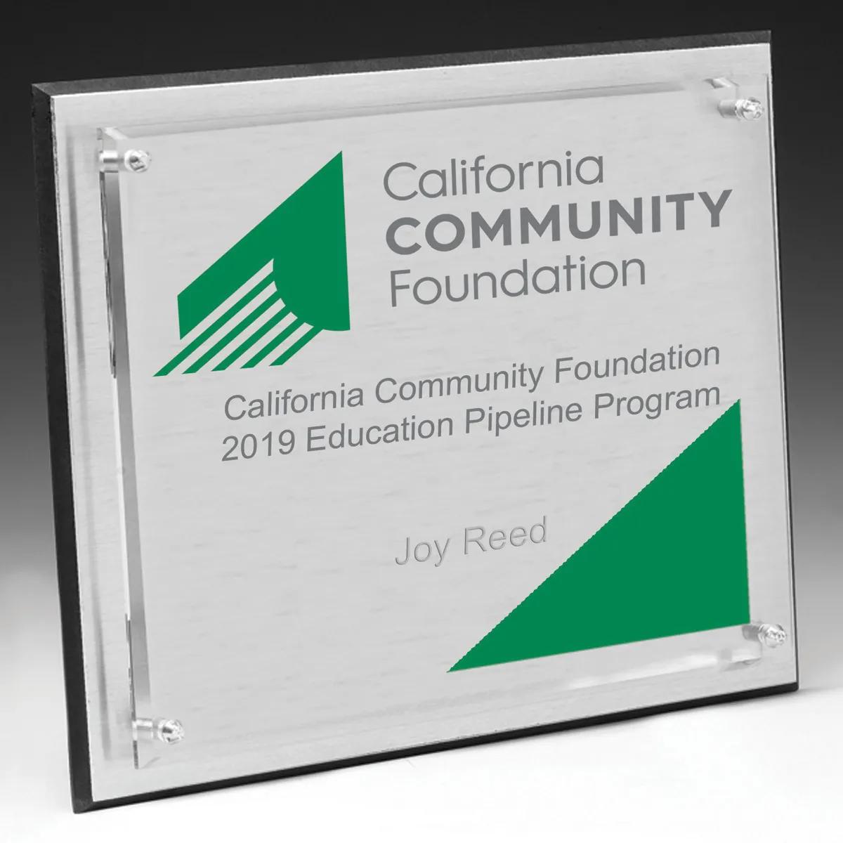 Brushed Aluminum Plaque Clear Panel Chrome Hardware - 8 x 10 in - product view 3