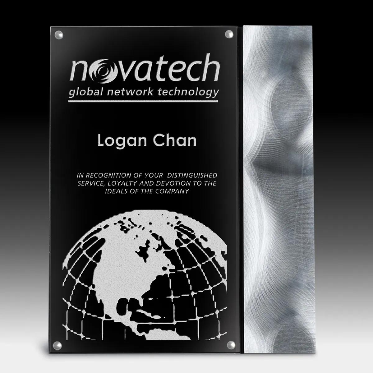 Striped Metal Acrylic Award Plaque Chrome Hardware - 8 x 10 in - product view 2