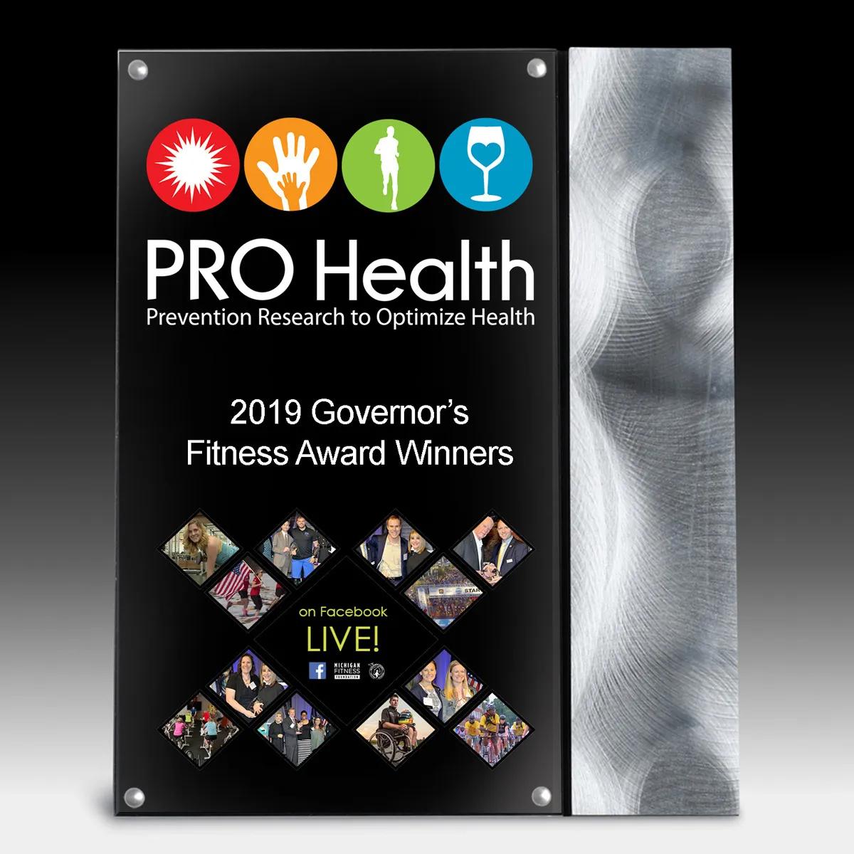 Striped Metal Acrylic Award Plaque Chrome Hardware - 8 x 10 in - product view 6