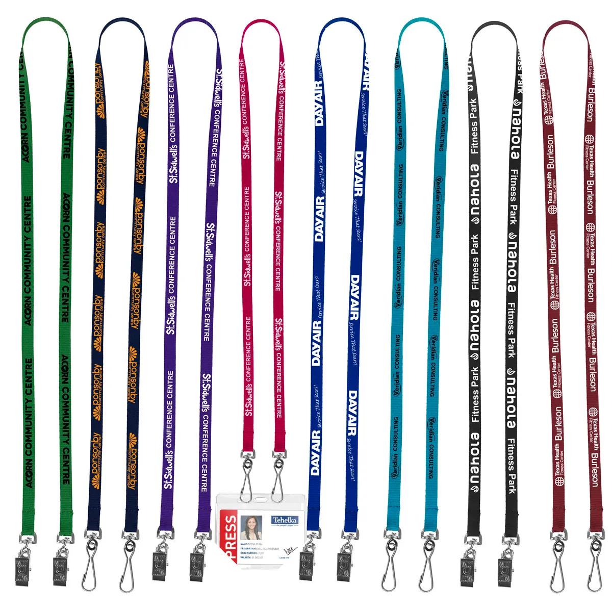 Custom Lanyards Dual Attachment Polyester Narrow - 18 x 0.38 in