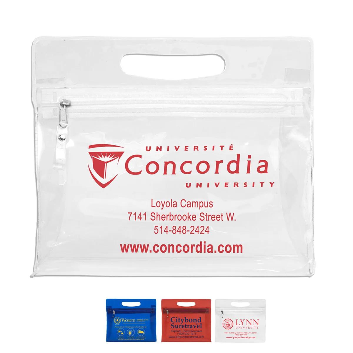 Travel Pouch Vinyl Zipper Clear Gusset Handle - 9.5 x 8.25 in