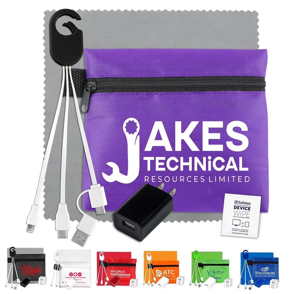 Tech Travel Kit USB Charger Cables Microfiber - 5 x 4.3 in