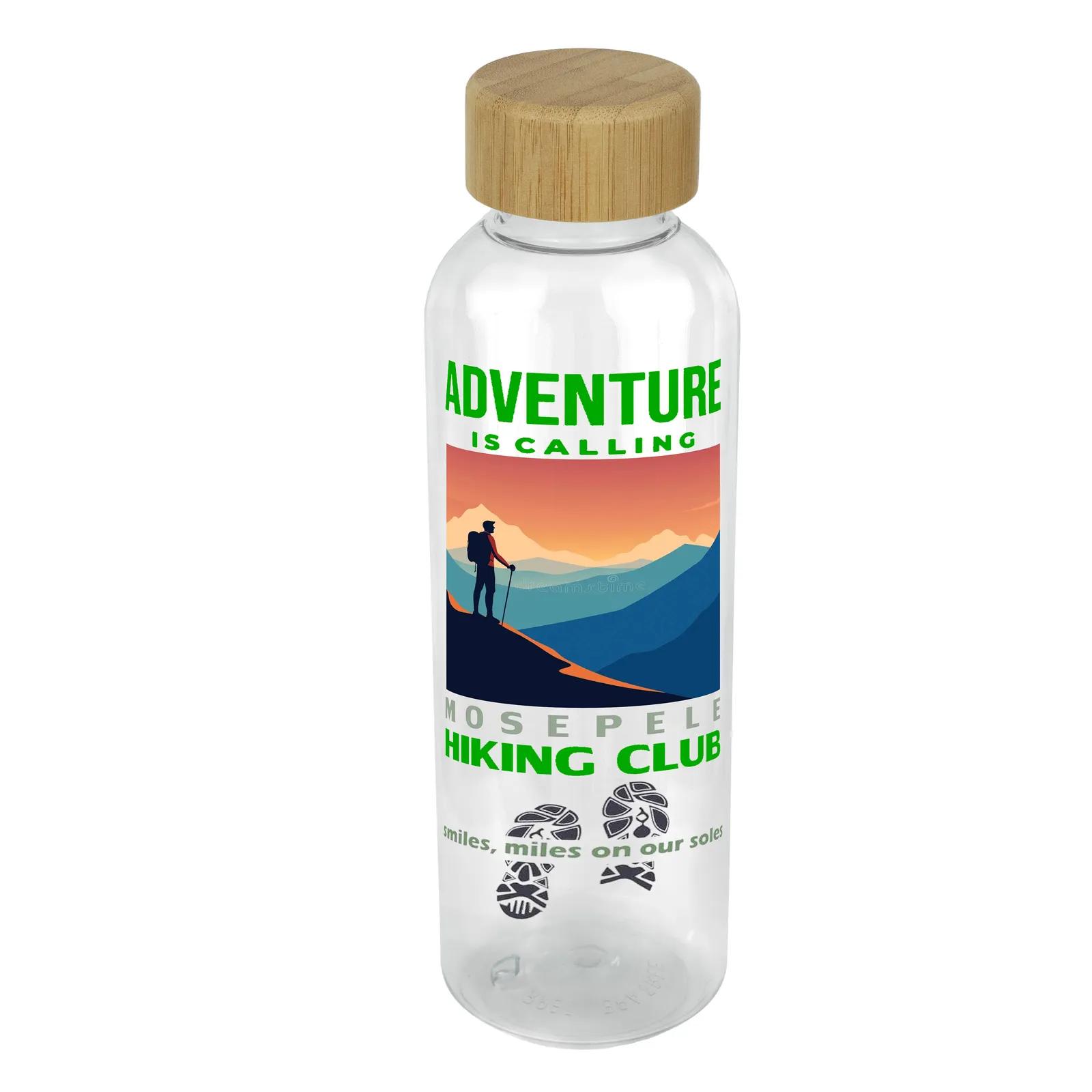 Recycled RPET Water Bottle Bamboo Cap Clear - 22 oz - product view 2