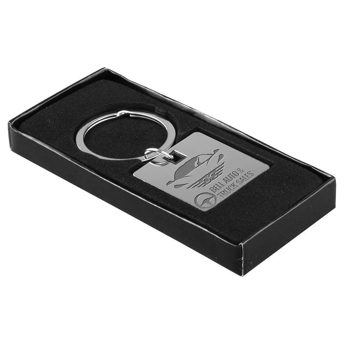 Metal Keychain Laser Engraved Chrome Black Gift Box - 2.75 in - product view 4