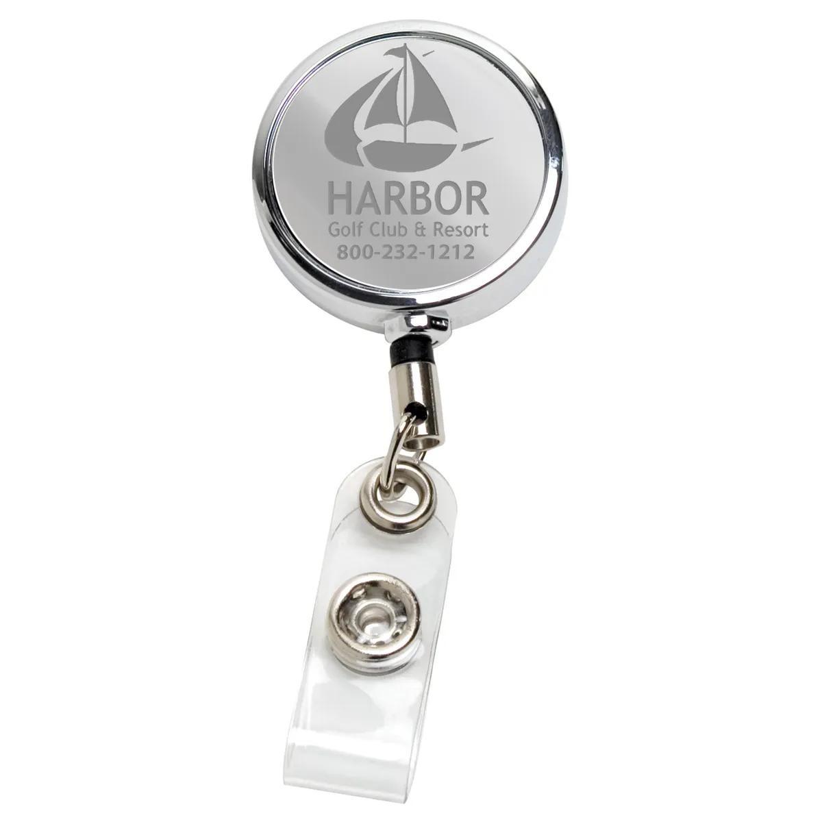 Badge Reel Chrome Metal Dublin Laser Engraved - 1.25 in Round - product view 2