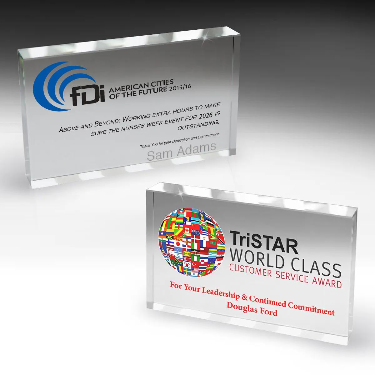 Glass Paperweight Rectangle Award Acrylic - 3 x 5 x 0.75 in