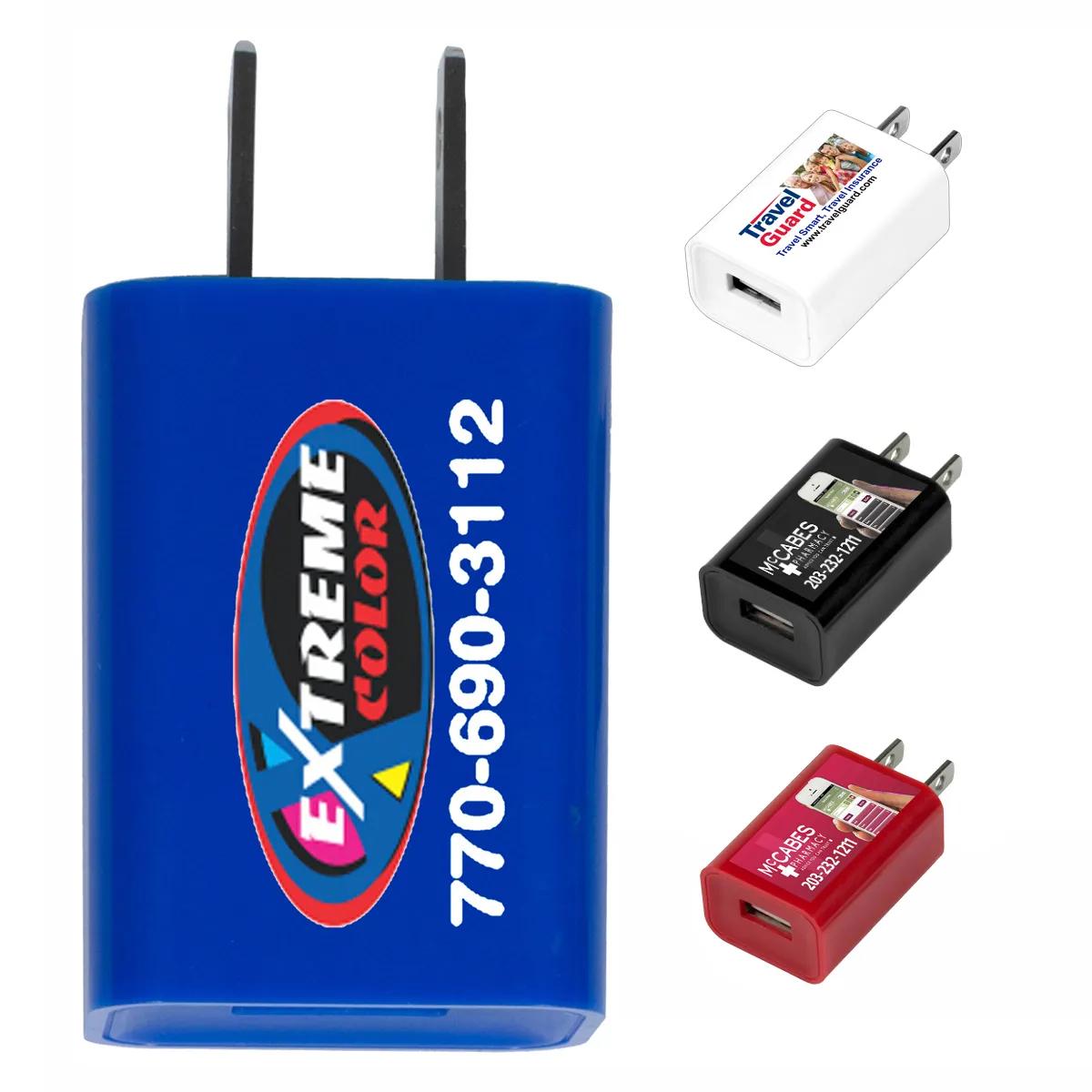 USB Wall Charger UL Listed Full Color Polycarbonate - 1.6 x 1.2 in