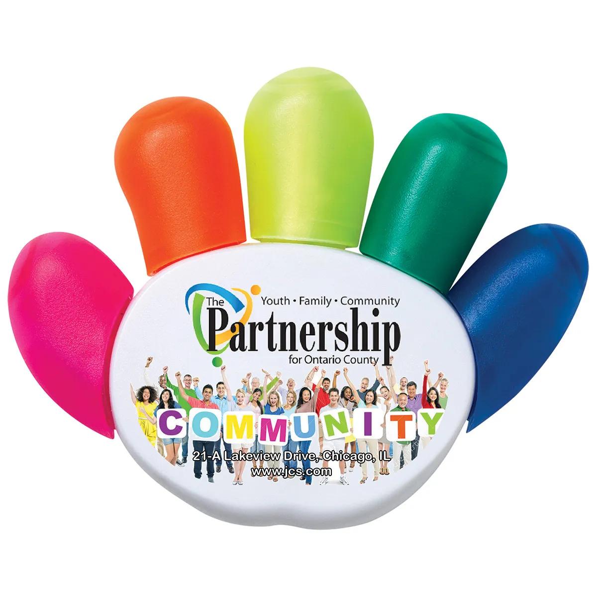 Hand Shaped Highlighter 5 Color Full Color Print - 3.75 x 3 in
