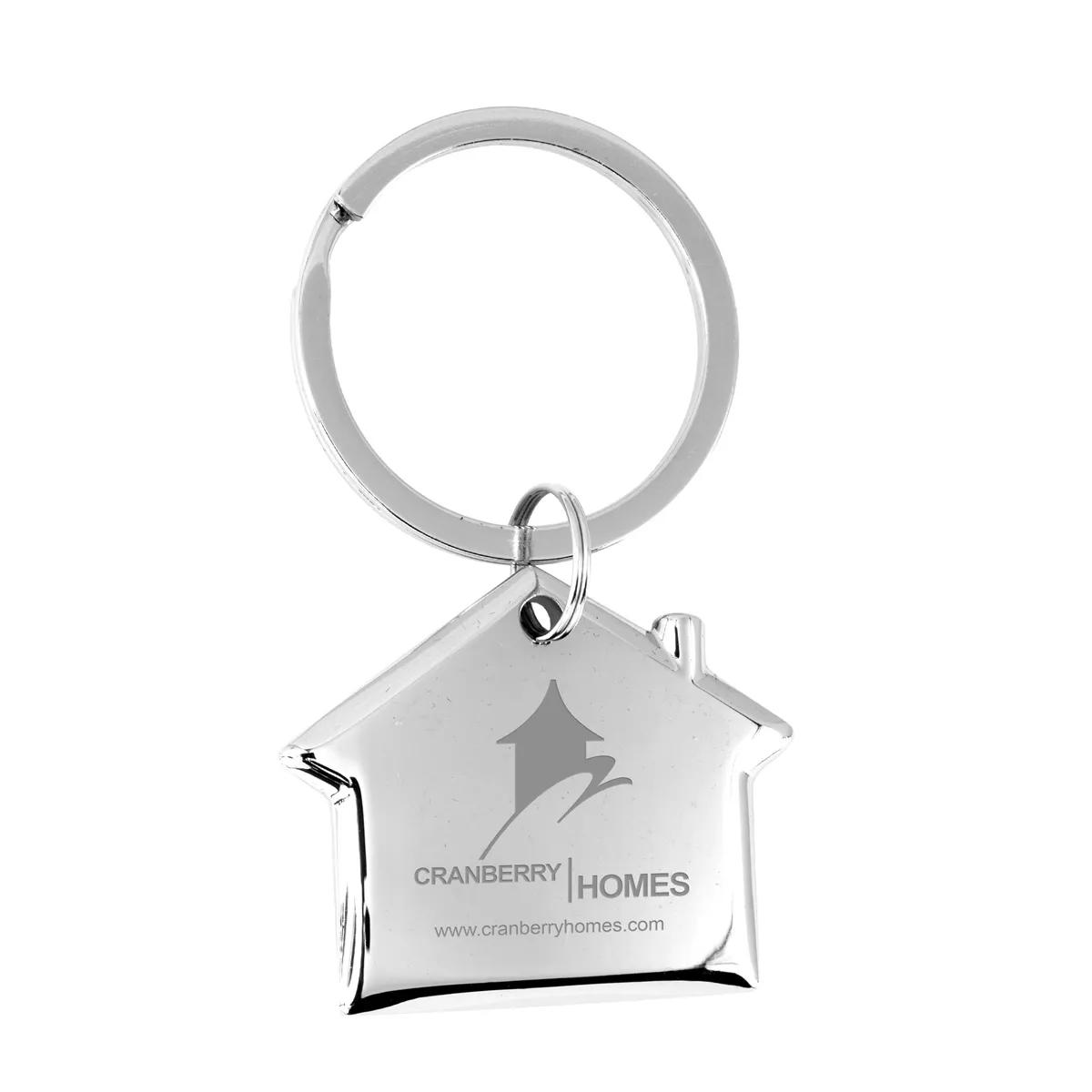 Metal Keychain House Shape Chrome Laser Engraved - 2.75 x 1.6 in - product view 3
