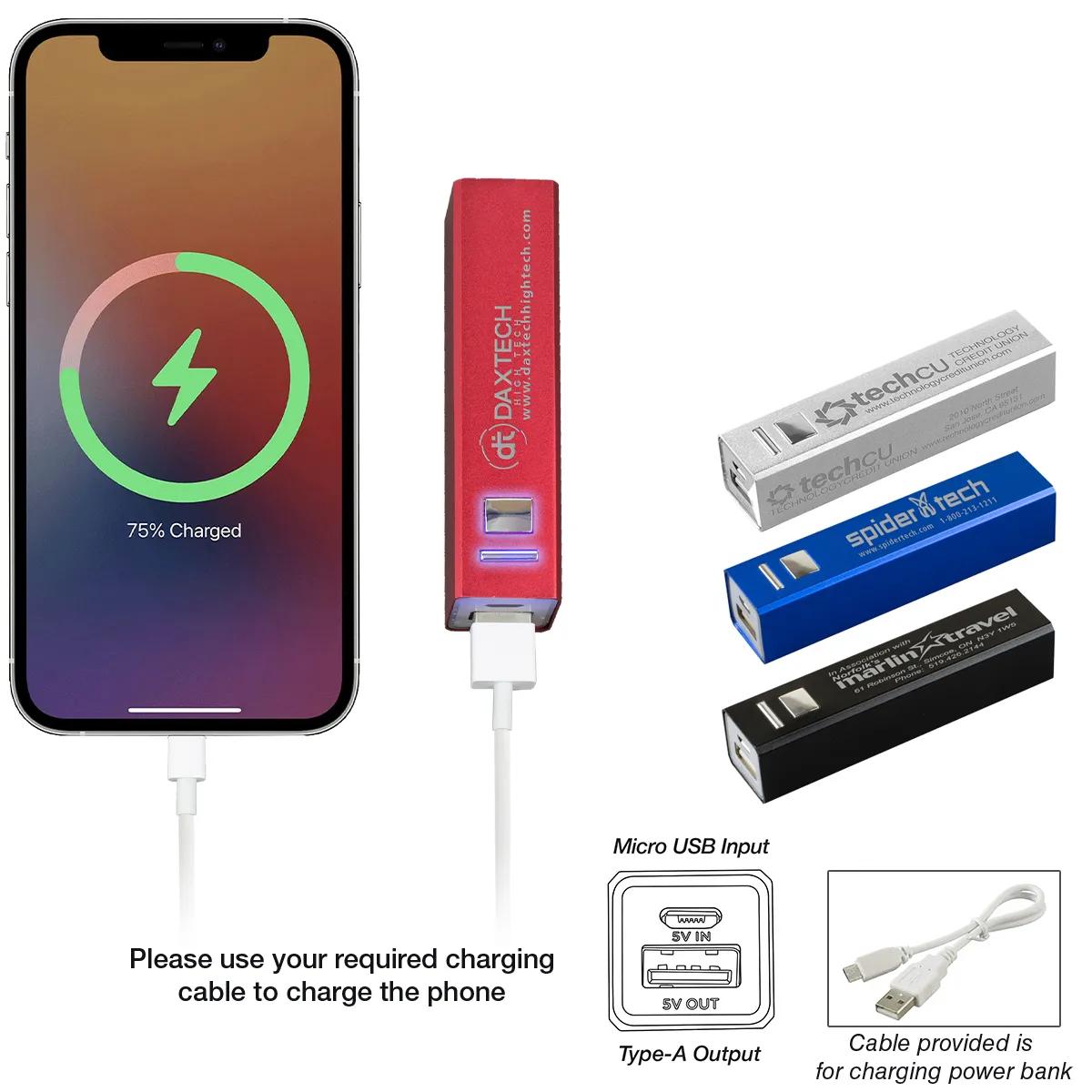 Aluminum Power Bank 2200 mAh UL Listed Laser Engrave - 3.7 in