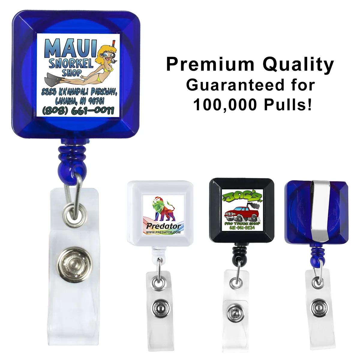 Badge Reel Retractable Square Metal Clip Acrylic - 1.25 x 1.25 in