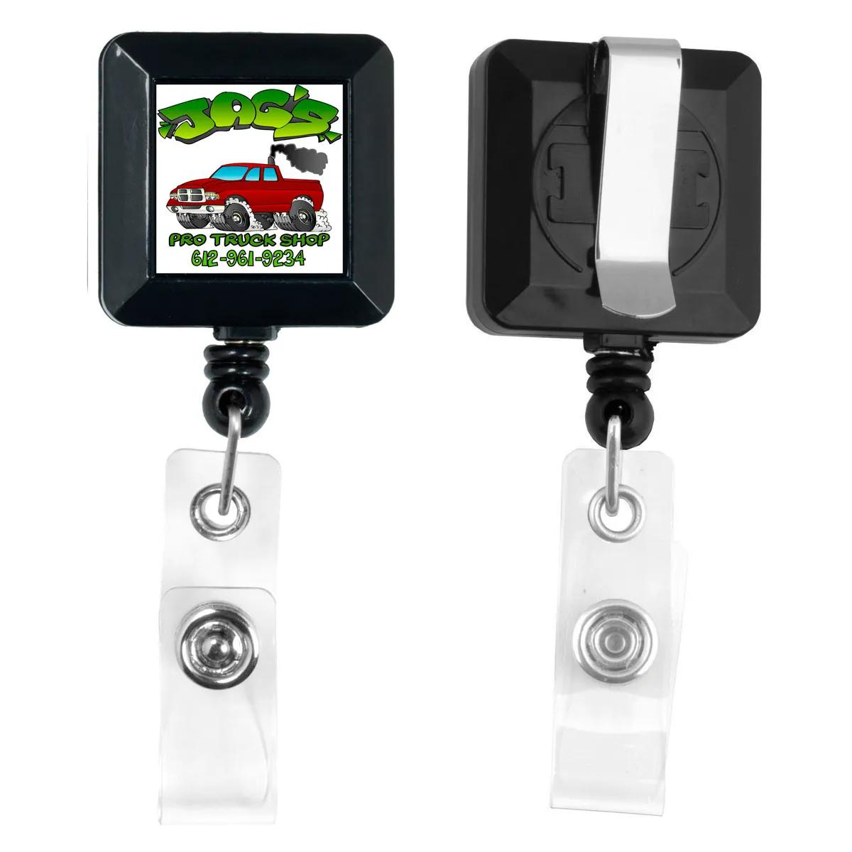 Badge Reel Retractable Square Metal Clip Acrylic - 1.25 x 1.25 in - product view 2