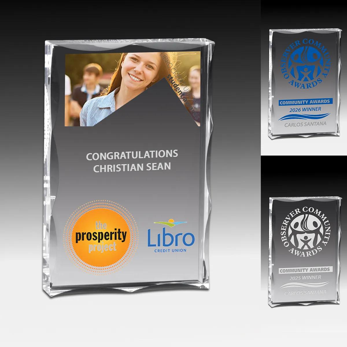 Acrylic Award Plaque Scalloped Block Hand Polished - 4 x 6 x 1 in