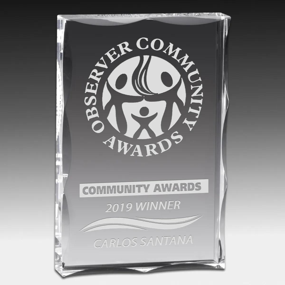 Acrylic Award Plaque Scalloped Block Hand Polished - 4 x 6 x 1 in - product view 2