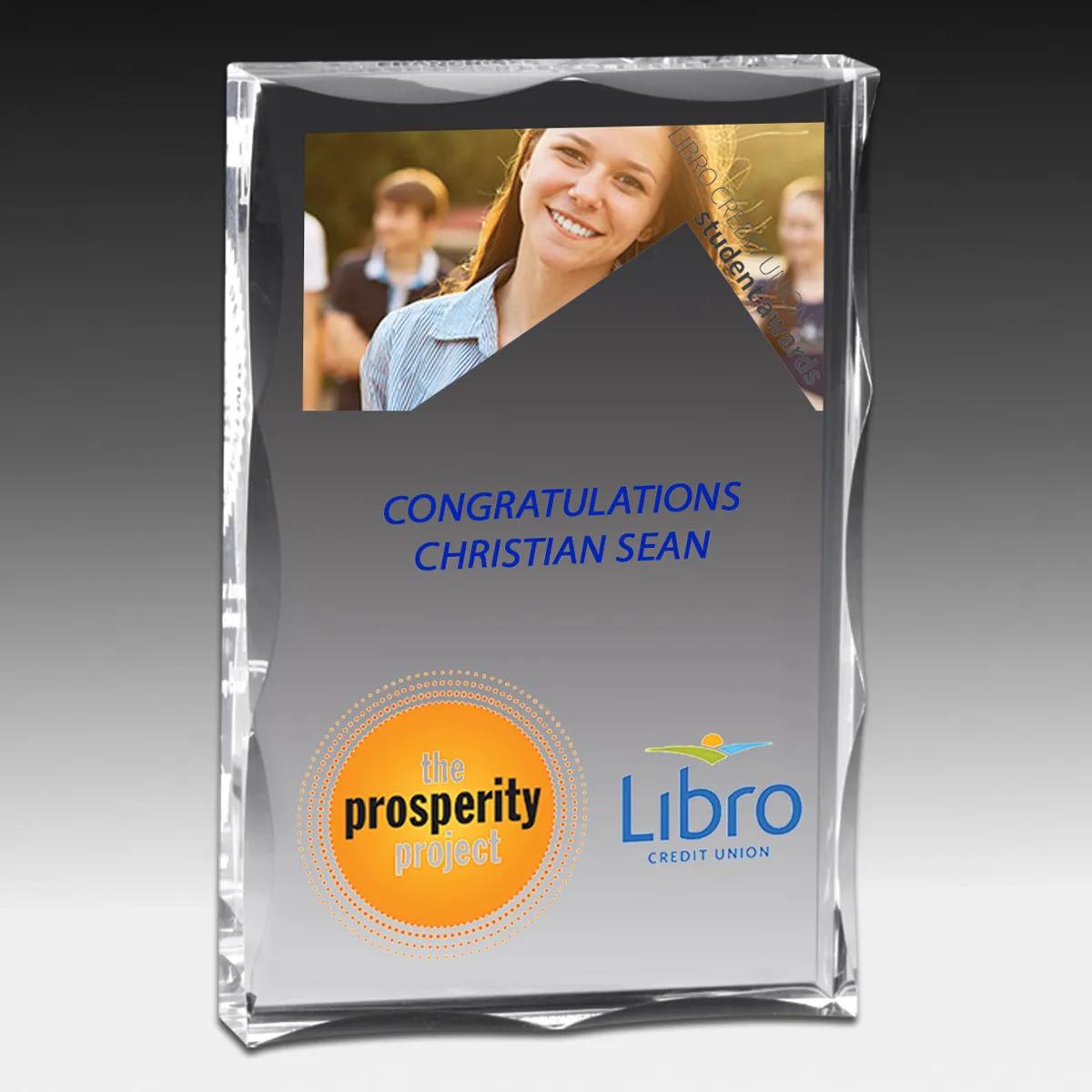 Acrylic Award Plaque Scalloped Block Hand Polished - 4 x 6 x 1 in - product view 3