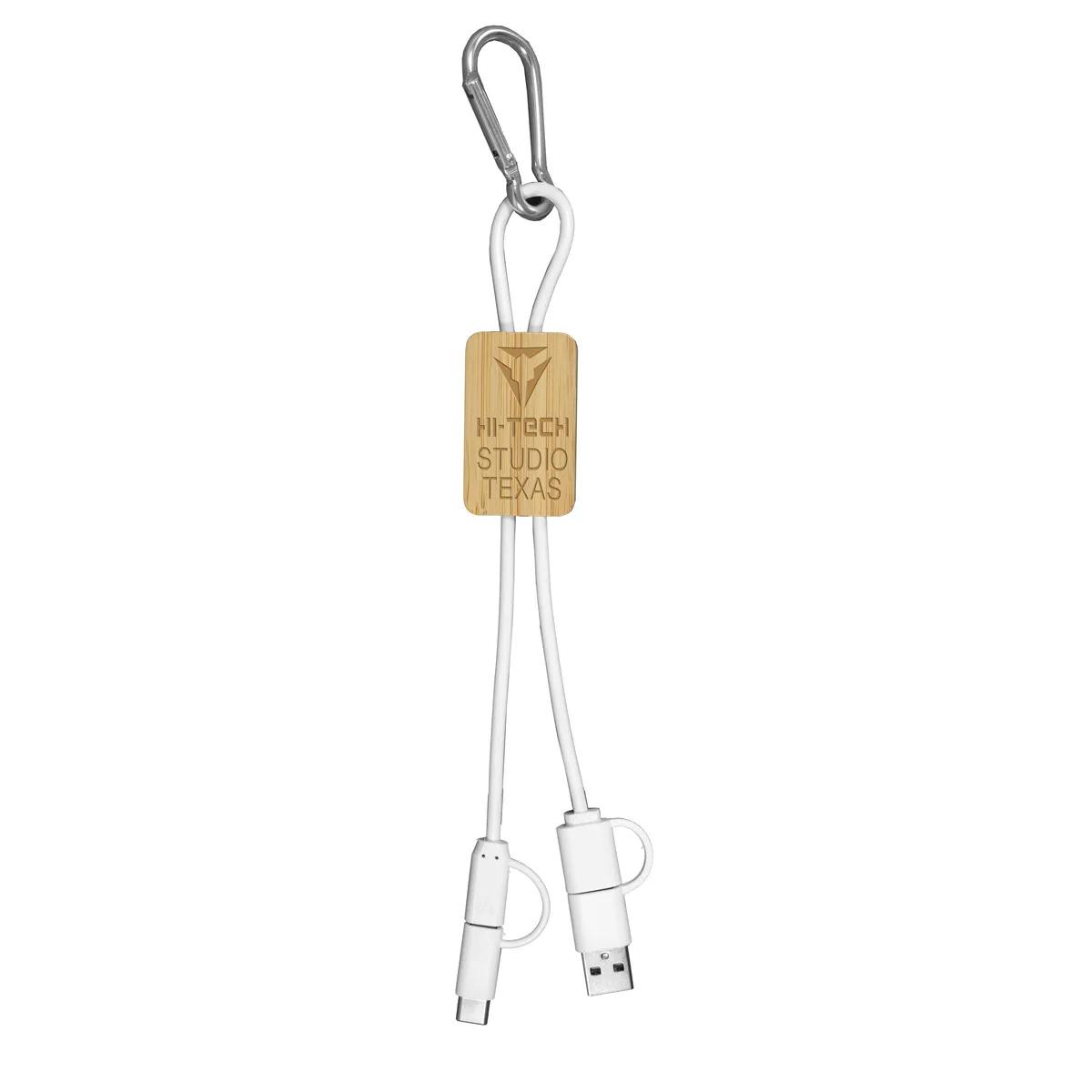 Bamboo Charging Cable 5-in-1 with Carabiner - 10 in - product view 2