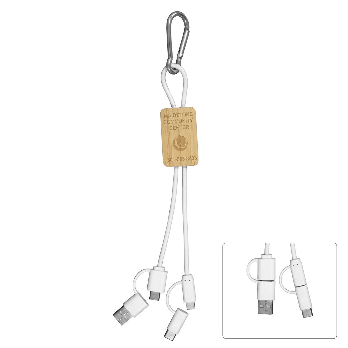 Bamboo Charging Cable 5-in-1 with Carabiner - 10 in - product view 4