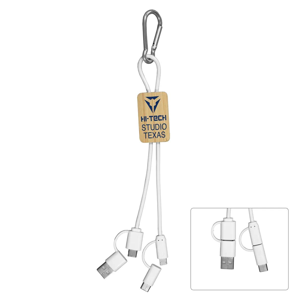 Bamboo Charging Cable 5-in-1 with Carabiner - 10 in - product view 5
