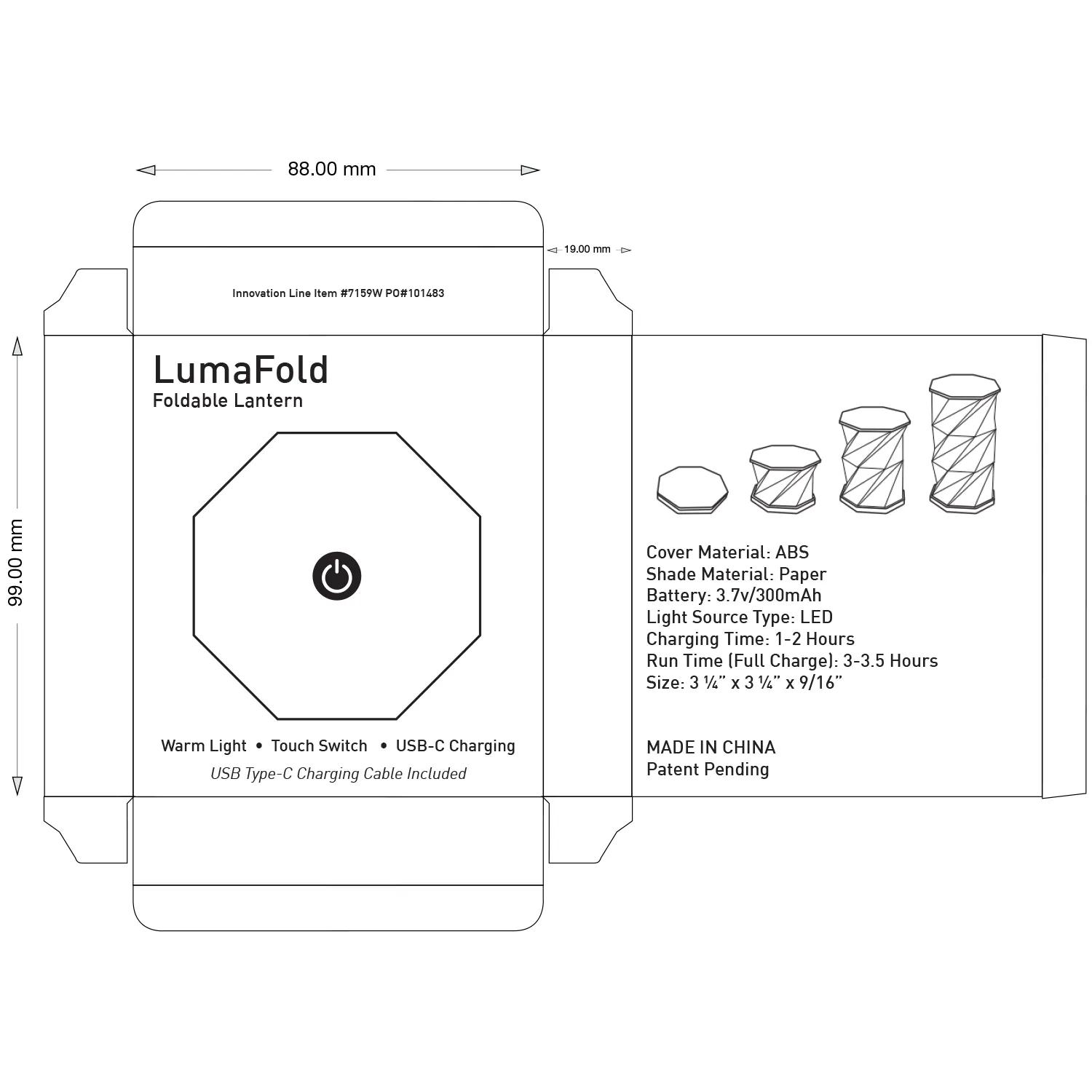 Foldable Lantern Rechargeable ABS Waterproof - 3.25 x 3.25 in - product view 18