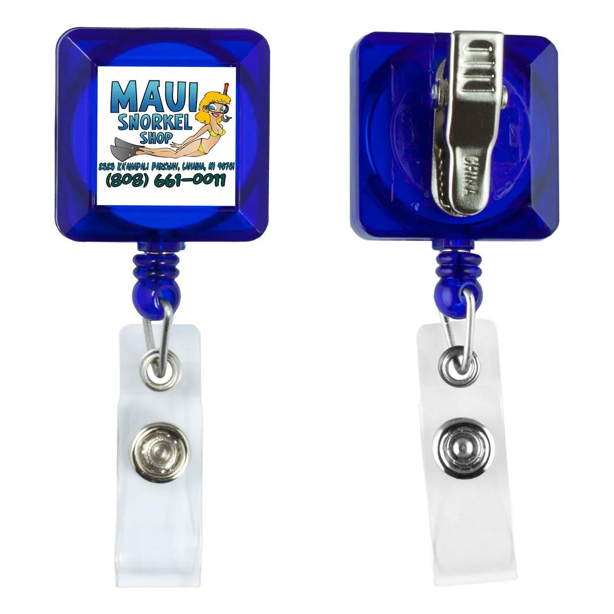 Square Badge Reel Retractable 30 Inch Cord Alligator Clip - 1.25 x 1.25 in - product view 2