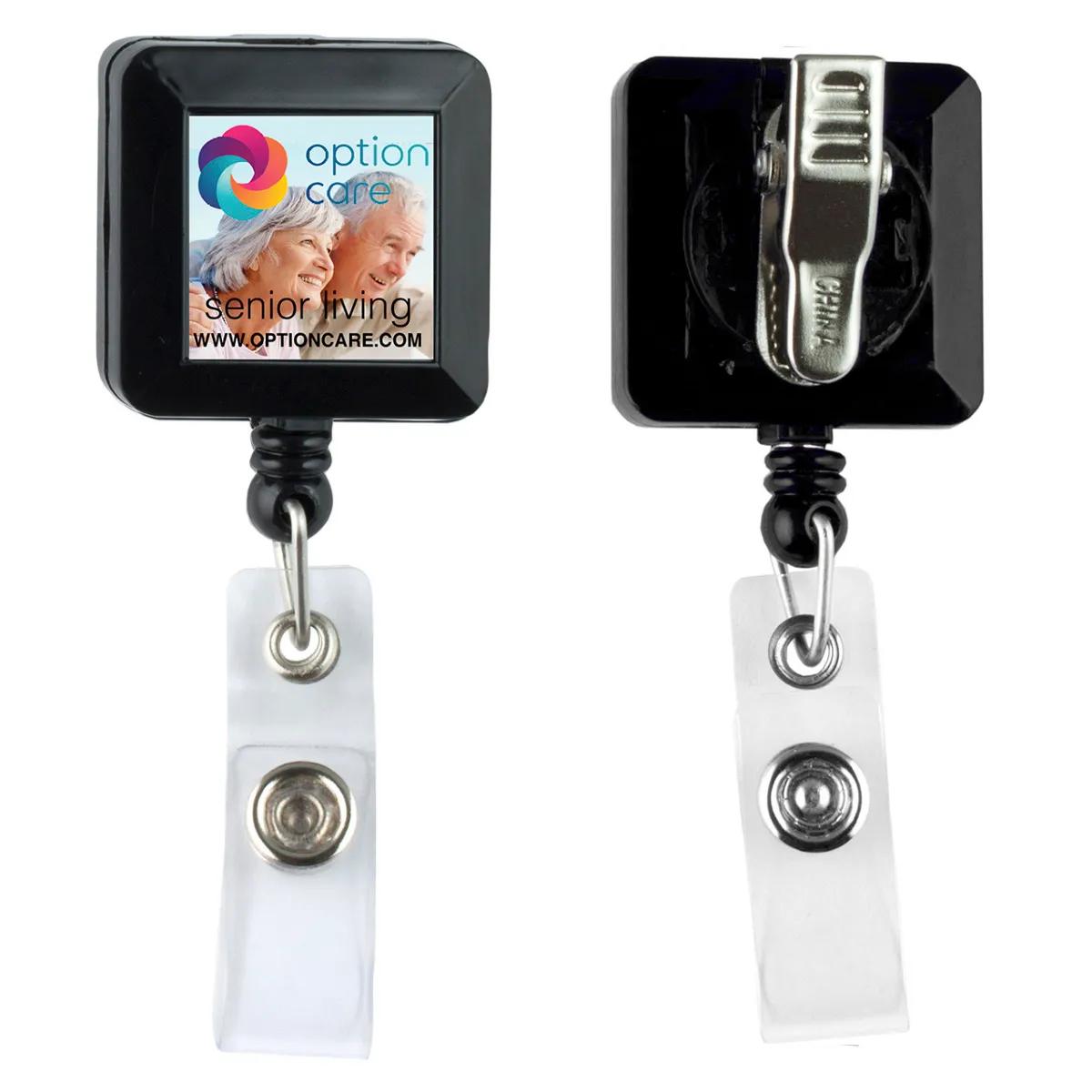 Square Badge Reel Retractable 30 Inch Cord Alligator Clip - 1.25 x 1.25 in - product view 3